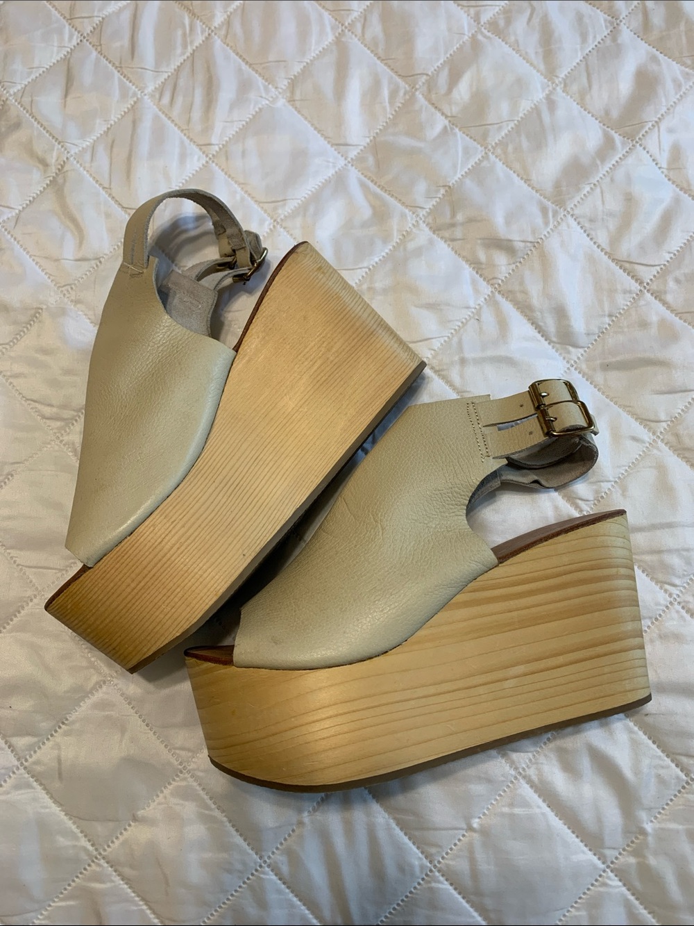 Urban Outfitters Cream Platform Wedge Sandals